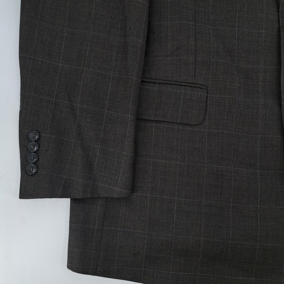 Jos A Bank Mens 46L Plaid Wool Traveler's 2 Piece Suit Windowpane Pants 41x31 - Picture 5 of 16